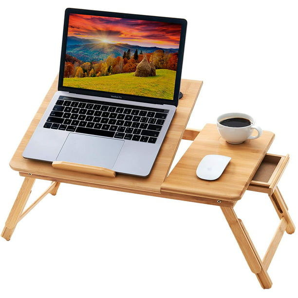 Adjustable Foldable Desk For Kids Laptop Studying Reading Drawing Natural Bamboo